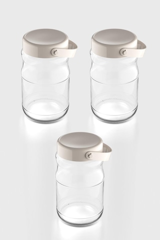 Renga Macro 1700 Ml Bej Kapaklı 3'lü Cam Kavanoz Seti 131074 Bej