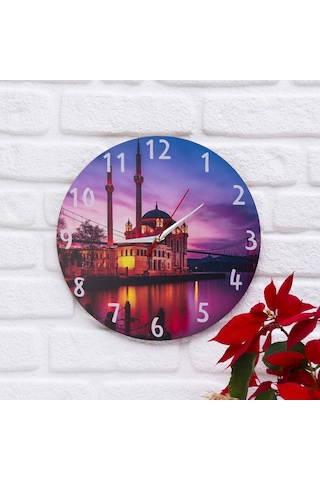 Deep Craft Dekoratif Ahşap Duvar Saati Salon,ofis,büro,ev Şık Tasarım- İstanbul Manzara Çok Renkli