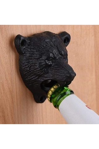 Döküm Demirden Yapılmış Ayı Başı Şeklinde Duvara Monte Şişe Açacağı, Bar Ve Mutfak Aksesuarları Diğer