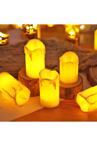 24 Adet Gün Işığı Led Işıklı Mum Sarı Led Mum Erimiş Görünümlü Işıklı Mum 6x3.5 Cm Pilli Led Mum