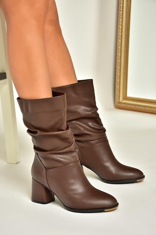 Fox Shoes T848243009 Kahverengi Kalın Topuklu Kadın Bot Kahverengi