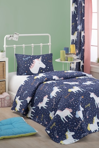 Eponj Home Kapitone Yatak Örtüsü Seti Tek Kişilik Magicunicorn Lacivert
