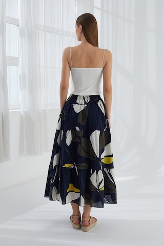 Modaplaza Kadın Fırfırlı Uzun Etek- Çok Renkli K20YGLSFIRETKLACİ HAKİ Haki - Lacivert