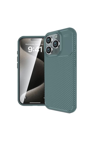 Newface Apple İphone 16 Pro Kılıf Auto Focus Karbon Kapak - Koyu Yeşil