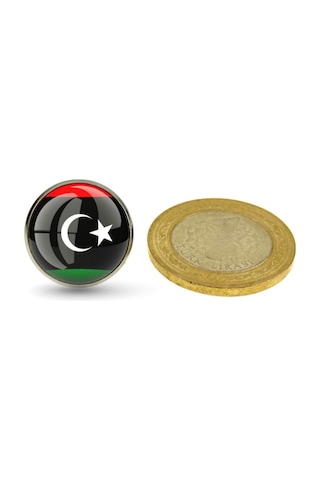 Libya Libya Bayrak Rozeti - Paslanmaz Çelik Yuvarlak Yaka Rozeti Çok Renkli