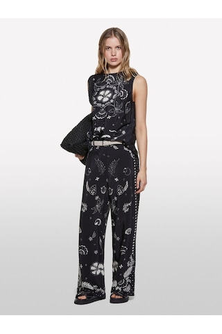 Sisley %100 Viskoz Tamamı Baskılı Normal Bel Palazzo Pantolon Kadın Siyah Pantolon - 325p4yqzlf076