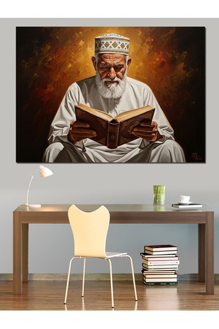 Ahşap Tablo Kutsal Kitap Okuyan Sakallı Alim