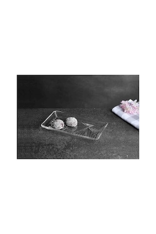 Kurşunsuz Kristal Dikdörtgen Tatlı Tabağı, 2'li Set, 22cm X 12cm 2ligülçerçeveligold