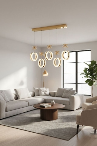 Aurea Model 5"li Gold 3 Renk Modu Yemek Masası Oturma Çocuk Yatak Odası Modern Ledli Avize Altın