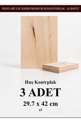 Huş Marin Kontrplak 3 Adet - A3 29.7 X 42 Cm - 4 Mm Cnc Kesim Lazer Kesim - Yakma - Hobi Seti- Maket
