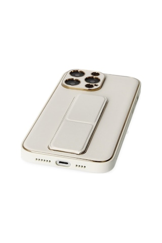 Apple iPhone Uyumlu 13 Pro Kılıf Coco Deri Standlı Kapak - Beyaz
