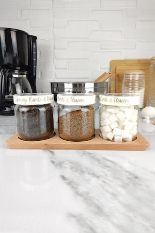 Digithome Ahşap Standlı 3 Lü Cam Kavanoz Seti 425 Cc 144387-040