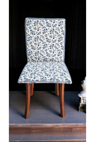 Mavi Çiçekli Arkalıklı Fermuarlı Sandalye Minderi Çok Renkli