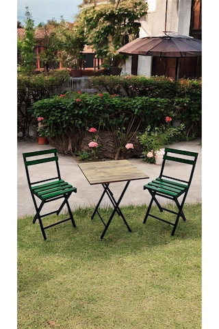 Balkon Bahçe Mutfak 3'lü Bistro Set Katlanır Masa Sandalye 60x60 Yeşil