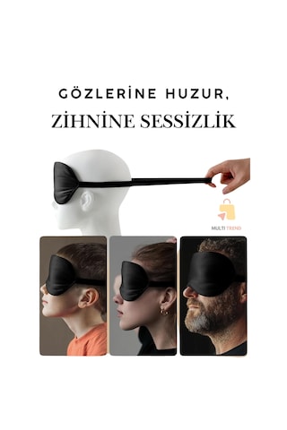 Siyah Uyku Maskesi Işık Geçirmez Göz Bandı Kadın Erkek Siyah