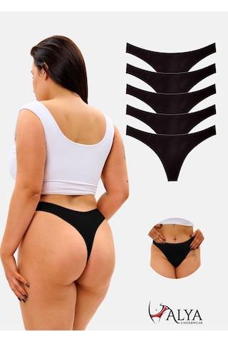 Alya Underwear Kadın Külot Pamuklu String - 5 Adet Siyah Tanga S, M, L, Xl Siyah