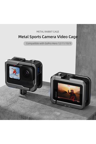 Skycity Gopro Hero 12/11/10/9 Uyumlu Alüminyum Metal Kamera Kafesi - Soğuk Ayaklı Tabanlı Spor Kamerası Koruması Basit Versiyon