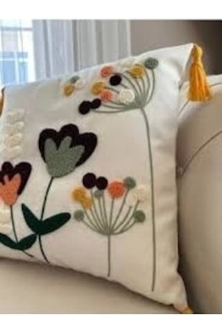 Nivemeshome Çiçekli Nakışlı Kırlent Kılıfı 45x45 Beyaz