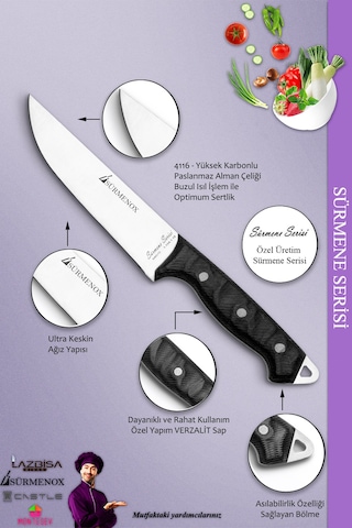 Sürmene Serisi Mutfak Bıçak Seti Et Ekmek Tavuk Sebze Salata Bıçağı 2 Li Set Siyah Mft-120 Siyah