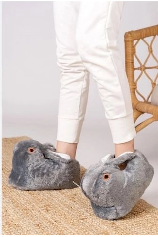 Mergenshoes Unisex Hayvanlı Tavşanlı Panduf Gri Gri Mergenshoes Unisex Hayvanlı Tavşanlı Panduf Gri Gri