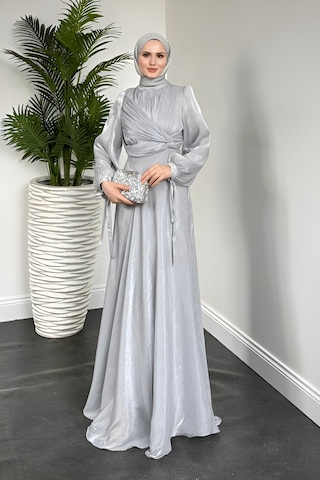 Kolu Bağlamalı Abiye Gri