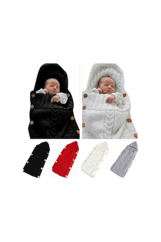 Beyaz 0-6 Ay Bebek Örme Düğme Yenidoğan Bebek Uyku Tulumu Kundak Battaniye Wrap