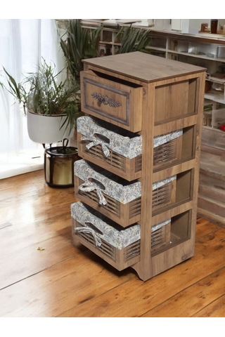 Ahşap 4 Çekmeceli Hasır Görünümlü Sebzelik Atlantik Çam