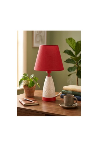 Işık Geçiren Porselen Abajur 49 Cm - Kırmızı, İpek Şapkalı Pa030101s