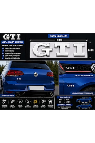 Volkswagen Golf Gtı Polo Gtı Bagaj Logo Amblem Krom Beyaz 0