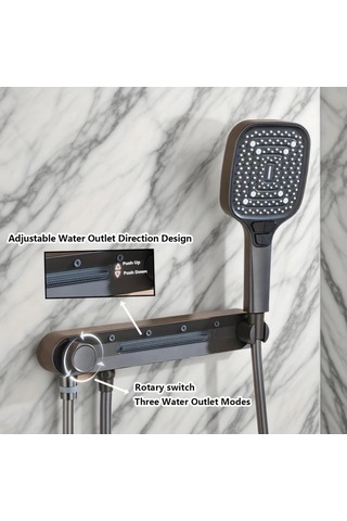Fastbuy Challenger 3 Modlu Duş Sistemi, Yüksek Basınçlı Duş Başlığı, 80cm Paslanmaz Çelik Hortum, Siyah, Ev Dekorasyonu İçin Siyah