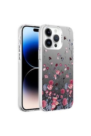 Apple Uyumlu iPhone 14 Pro Max Kılıf Desenli Zore Silver Sert Kapak Çiçek