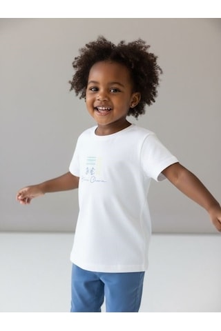 Zekids Kız Çocuk Tasarım T-shirt-17202 Ekru