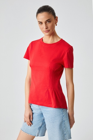 Grımelange JESSIA Kadın Korse Detaylı %100 Organik Pamuk Bisiklet Yaka Kırmızı T-Shirt