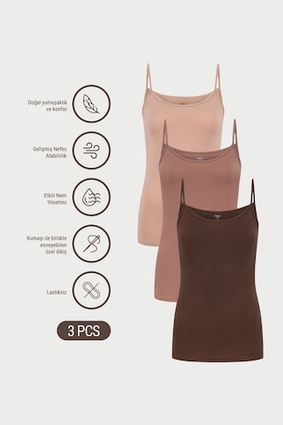 Auw Kadın İp Askılı Pamuklu Modal Basic Atlet 3'lü - Softfit Latte,bitter,bronz