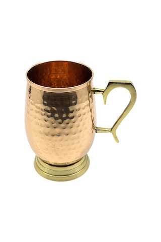 Otantik Dövme Metal Kupa - Gold Pirinç Kulplu Dekoratif Uzun Sunum Bardağı