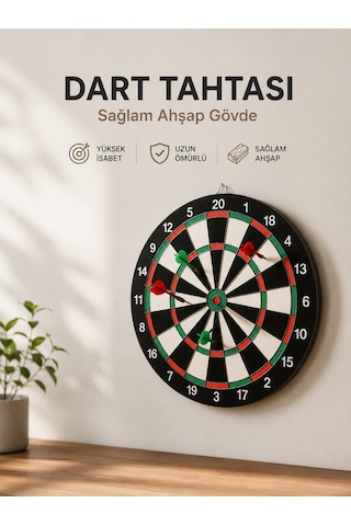 Evde, Ofiste Ve Oyun Alanlarında Kullanıma Uygun Sağlam Ahşap Gövdeli Dart Tahtası - Lisinya