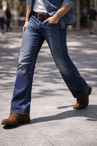 Cedy Denim Cedy Denım Premium Seri: Erkek Retro Flare Bootcut Jean - Geniş Paça Taşlanmış Denim Pantolon C370 Mavi
