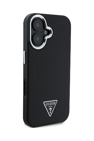 Apple Uyumlu iPhone 16 Plus Kılıf Guess Lisanslı Magsafe Şarj Özellikli Grained Triangle Kapak Siyah