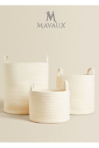 Mavaux Çok Amaçlı, 40cm-36cm Büyük Boy, Yanları Saplı, Sepet, Jüt, Hasır, Dokuma Sepet, Düzenleyici Beyazbüyük