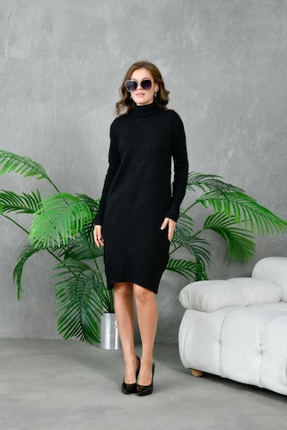 Kadın Balıkçı Yaka Kışlık Triko Elbise Siyah