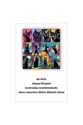 12 Parça Renkli Kedi Resimleri Çerçeve Görünümlü Mdf Tablo Duvar Süsü Hediyelik Eşya Kedi Çok Renkli - 670697306 Çok Renkli