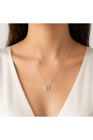 Zirkon Taşlı Gümüş Kaplamalı B Harfi Gümüş Kolye Gold - Rose Gold - Gümüş
