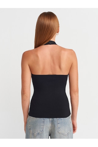 Dilvin 10794 Halter V Yaka Basıc Bluz-siyah Siyah