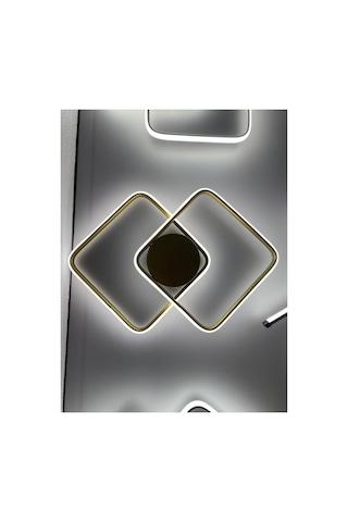 Yüksek Aydınlatmalı Kare Gold Tavan Plafonyer Led Avize, 3 Renk Aydınlatma