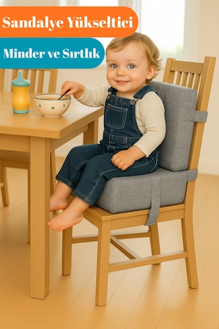 Dizanor Bebek Ve Çocuk Sandalye Yükseltici Minder Sırtlık Seti 34x34 Cm Gri