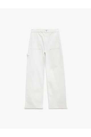 Koton Kesik Paça Pamuklu Regular Fit Denim Pantolon - Wide Leg Jeans Beyaz 5sal40025md