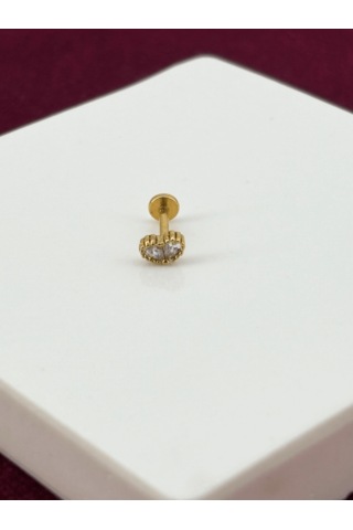 Minimal Çift Taşlı Gold Piercing Gold