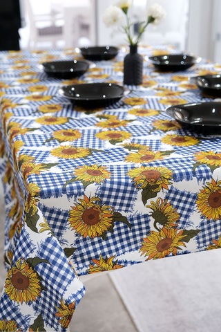 Sufre Sıvı Geçirmez Masa Örtüsü Sofra Bezi Sofra Örtüsü Piknik Örtüsü Ayçiçeği Mavi
