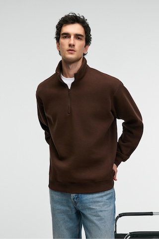 Grimelange BAXTER Erkek Dik Yakalı Fermuarlı Relaxed Kahverengi Sweatshirt