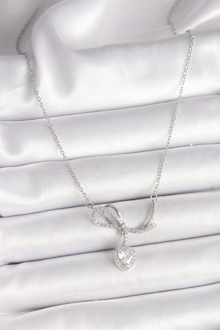 316l Çelik Gümüş Renk Zincir Zirkon Taşlı Düğüm Sallantı Kalp Figür Kadın Kolye Çok Renkli